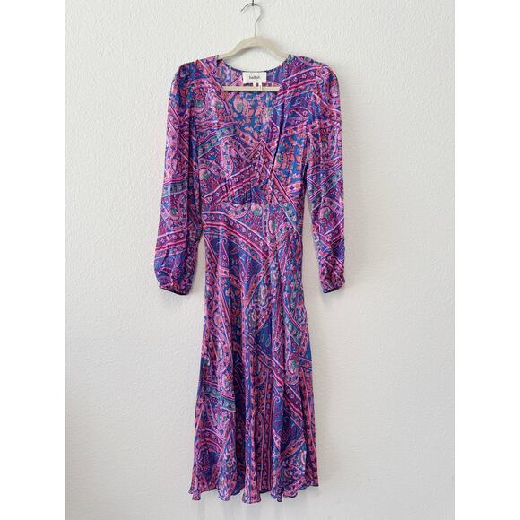 ba&sh Franky Midi Dress Boho Paisley Print Long Sleeve V-Neck Size Small - Picture 2 of 8